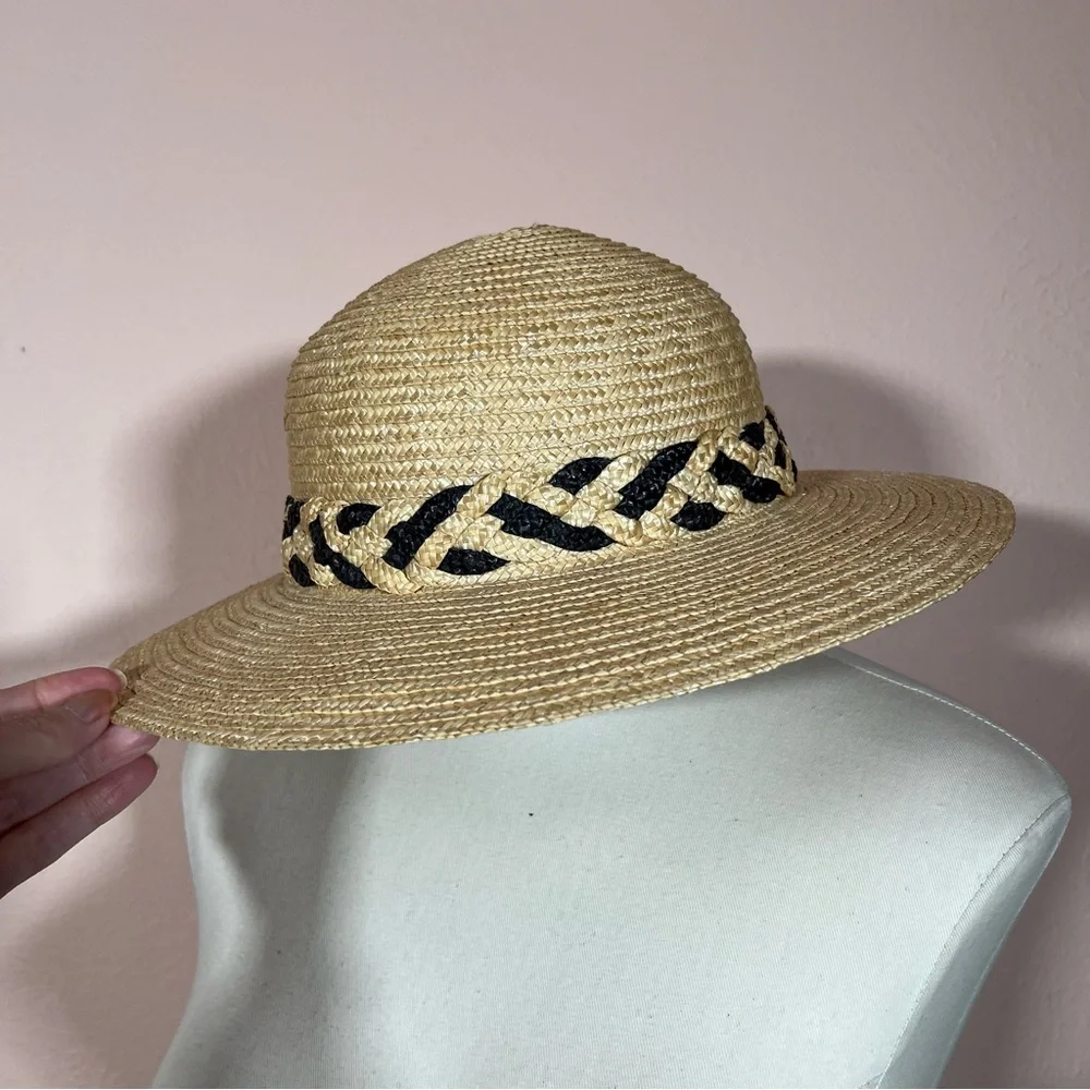 Vintage 90 Y2K Natural Straw Flat Wide brim Sunhat Coastal Grandma - Picture 13 of 14
